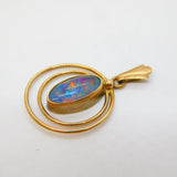 9ct Yellow Gold & Cabochon Cut Doublet Opal Set Drop Pendant Vintage c1970s
