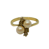 Gold On Sterling Silver 2 Pearl & Spinel Dress Ring Vintage c1980 Size Q 1/2