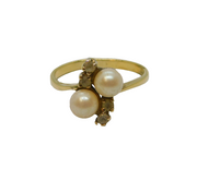 Gold On Sterling Silver 2 Pearl & Spinel Dress Ring Vintage c1980 Size Q 1/2