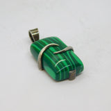 Sterling Silver Green Stripy Glass Studio Style Pendant Vintage c1990