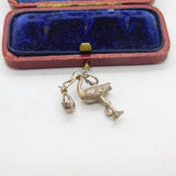 Sterling Silver Stork Carrying the Baby Birth Charm Pendant Vintage c1970