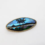 Sterling Silver Morpho Butterfly Wing Island Scene Brooch Antique c1920 Deco
