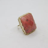 Sterling Silver Faceted Rhodonite Statement Ring Contemporary c1990 Size M 1/2