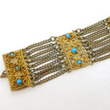 19th Century Austro-Hungarian Gilt Metal & Turquoise Mesh Bracelet Antique