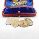 9ct Gold on Sterling Silver Oval Form Engine Turned Cufflinks Antique c1930