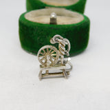 Sterling Silver Spinning Wheel Charm Pendant Vintage c1970