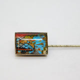 Sterling Silver Morpho Butterfly Lady At Window Scene Stick Pin Antique c1930