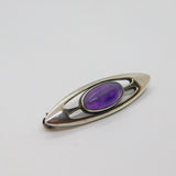 Sterling Silver Cabochon Amethyst Ellipse Modernist Brooch Pin Vintage c1970