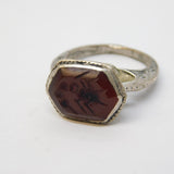 20th Century White Metal Carnelian Agate Ancient Style Signet Ring Antique