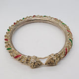 Indian Sterling Silver & Red-Green Enamel Cuff Bangle Bracelet Vintage c1950
