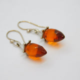 Pair of Sterling Silver Baltic Amber Drop Hook Earrings Vintage c1970