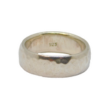 Sterling Silver Planished Wide Band Wedding Ring Modern c2000 Size P 1/2