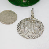 Sterling Silver Diamond Cut St Christopher Round Charm Pendant Vintage c1970