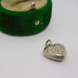Sterling Silver Floral Puff Heart Charm Pendant Vintage c1970