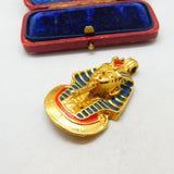 Gold Plate Egyptian Tutankhamun Death Mask Charm Pendant Vintage c1970