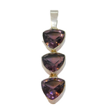 Sterling Silver Triple Amethyst Chunky Hinged Charm Pendant Vintage c1970