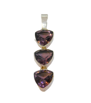 Sterling Silver Triple Amethyst Chunky Hinged Charm Pendant Vintage c1970