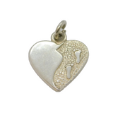Sterling Silver Textured Heart With Footprints Charm Pendant Vintage c1970