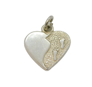 Sterling Silver Textured Heart With Footprints Charm Pendant Vintage c1970