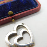 Sterling Silver Interlocking Hearts Charm Pendant Vintage c1970