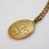 Victorian Gold Plated Floral Locket Pendant Necklace Antique c1880s