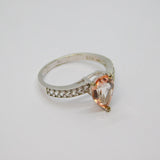 Sterling Silver Peach Sapphire Peardrop Dress Ring Vintage c1970 Size N 1/2