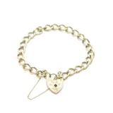 Sterling Silver Patterned Heart Padlock Curb Chain Bracelet Vintage 1975 London