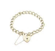 Sterling Silver Patterned Heart Padlock Curb Chain Bracelet Vintage 1975 London