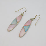 Pair of Sterling Silver Blue & Pink Dyed Shell Long Drop Earrings Modern c1990