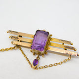 Edwardian 9ct Yellow Gold & Amethyst Lavalier Brooch Antique 1902 Birmingham