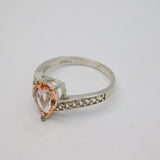 Sterling Silver Peach Sapphire Peardrop Dress Ring Vintage c1970 Size N 1/2