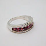 Sterling Silver 9 Channel Set Pink Toumaline Dress Ring Vintage c1970 Size O 1/2