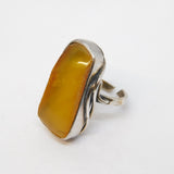 Large Sterling Silver & Baltic Amber Statement Ring Vintage c1970s