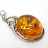 Sterling Silver Large Leaf Pattern Baltic Amber Drop Pendant Vintage c1970
