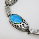 Navajo Sterling Silver Blue Enamel Bear Paw Style Panel Bracelet Vintage c1960s