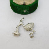 Sterling Silver Stork Carrying the Baby Charm Pendant Vintage c1970