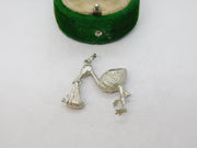 Sterling Silver Stork Carrying the Baby Charm Pendant Vintage c1970