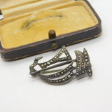 Sterling Silver Marcasite Set Sailing Ship Brooch Pin Antique c1930 Art Deco