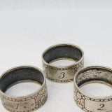 Set of 3 Small Sterling Silver Textured No. 1,2,3 Napkin Ring Vintage c1950