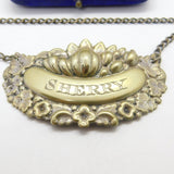 Silver Plated Floral Vine Leaf Pattern Sherry Decanter Label Antique c1920 Deco