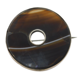 Victorian Scottish Sterling Silver & Banded Agate Target Brooch Antique c1860s