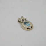 Sterling Silver Blue Topaz Oval Drop Charm Pendant Vintage c1990