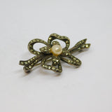 Sterling Silver Pearl & Marcasite Bow Form Art Deco Brooch Pin Antique c1930