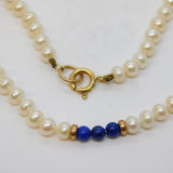 14ct Yellow Gold, Lapis Lazuli & Cultured Pearl Beaded Necklace Vintage c1970s
