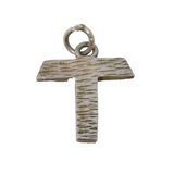 Sterling Silver Textured 'T' Initial Letter Charm Pendant Vintage c1970