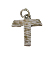 Sterling Silver Textured 'T' Initial Letter Charm Pendant Vintage c1970