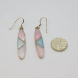 Pair of Sterling Silver Blue & Pink Dyed Shell Long Drop Earrings Modern c1990
