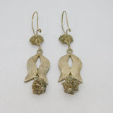 Pair Navajo Sterling Silver Turquoise Floral Studio Drop Earrings Vintage c1970