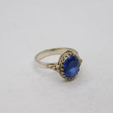 Sterling Silver Oval Sapphire Solitaire Studio Dress Ring Vintage c1970 Size M