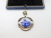 Delft Dutch Windmill Scene & White Metal Drop Pendant Antique c1920 Deco